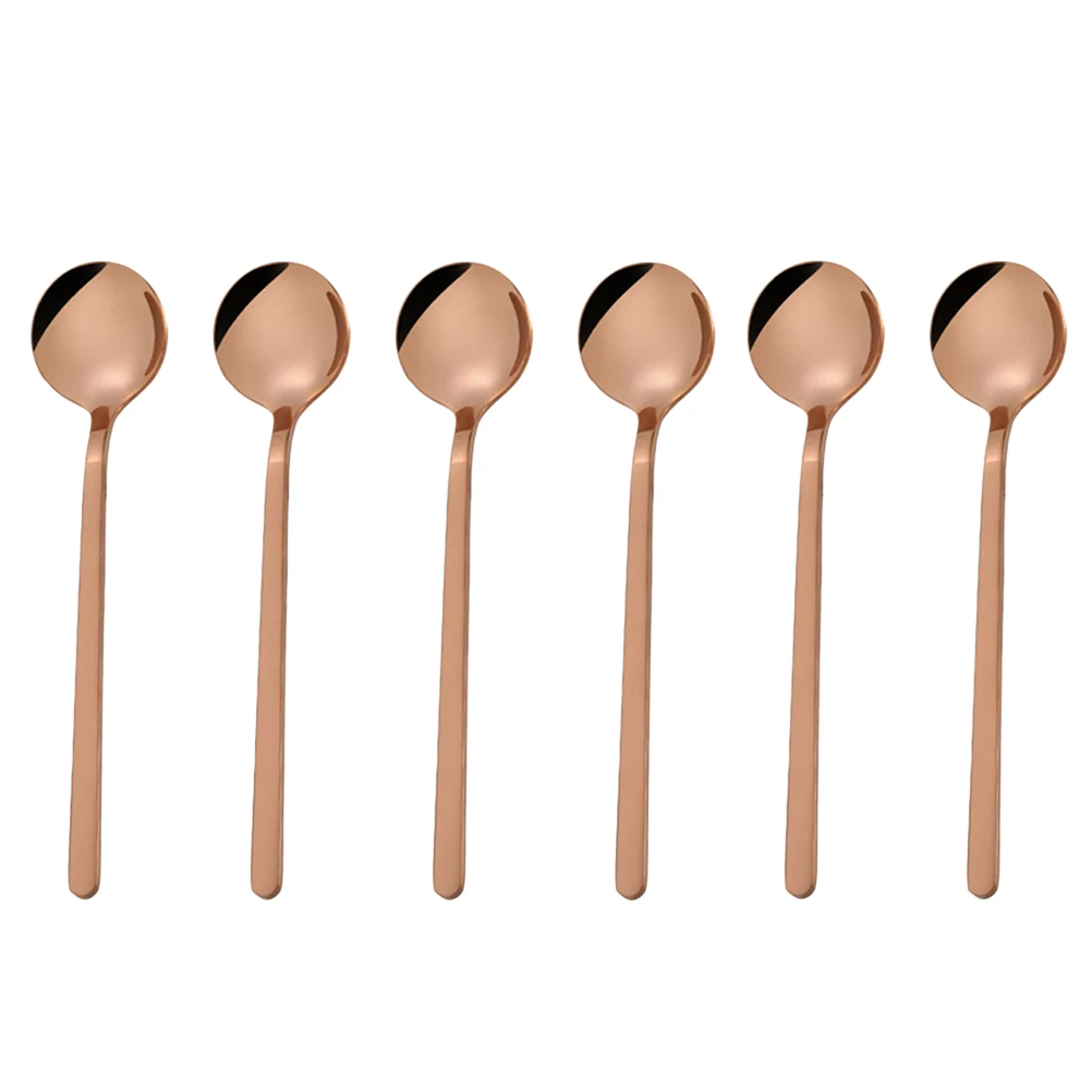 

6Pcs 13Cm Stainless Steel Mini Coffee Spoon Round Stirring Teaspoon Long Handle for Tea Espresso Milk Sugar Cream Dessert Rose