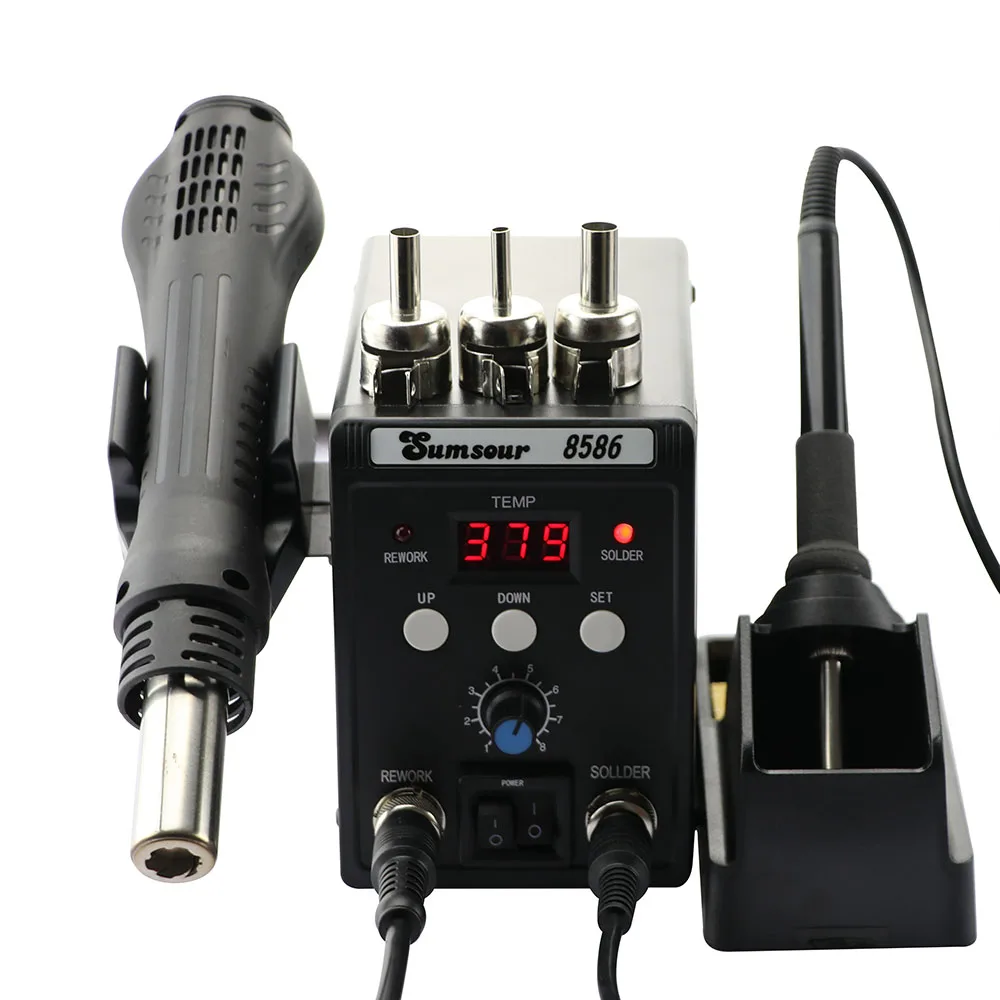 8586 Soldering Station 750W Digital Display 2 in 1 SMD Rework Heat Gun Soldering Iron 220V ESD Welding Backwelding Repair Tool