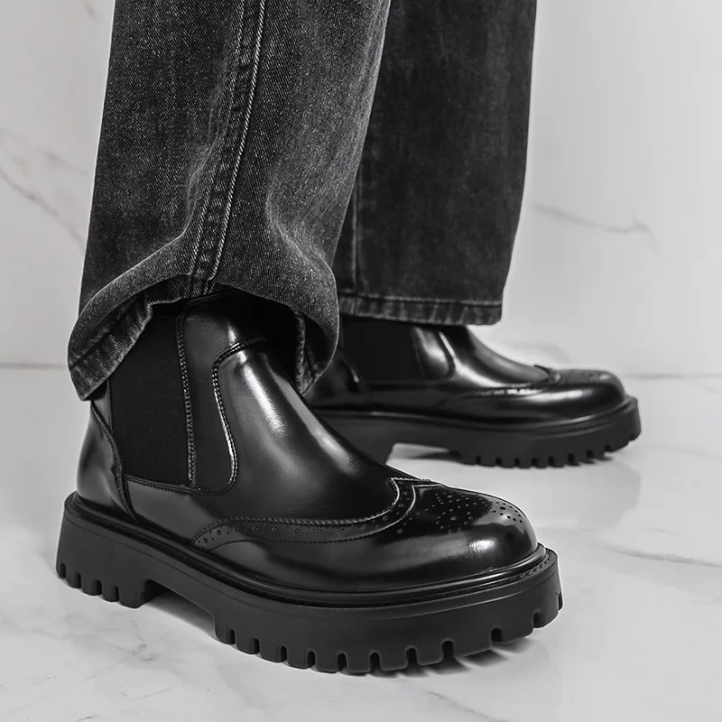 

Men's British-Style High-Top Leather Boots Ankle Casual Shoes plus Size Men's Footwear Sleeve Detailing Comfortable plus Size