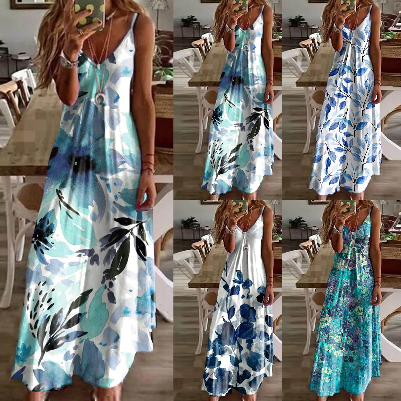 

Maxi Dresses For Women Summer Sleeveless Boho Sundress Casual V Neck Long Business Casual Dresses Dresses for Women Tunic