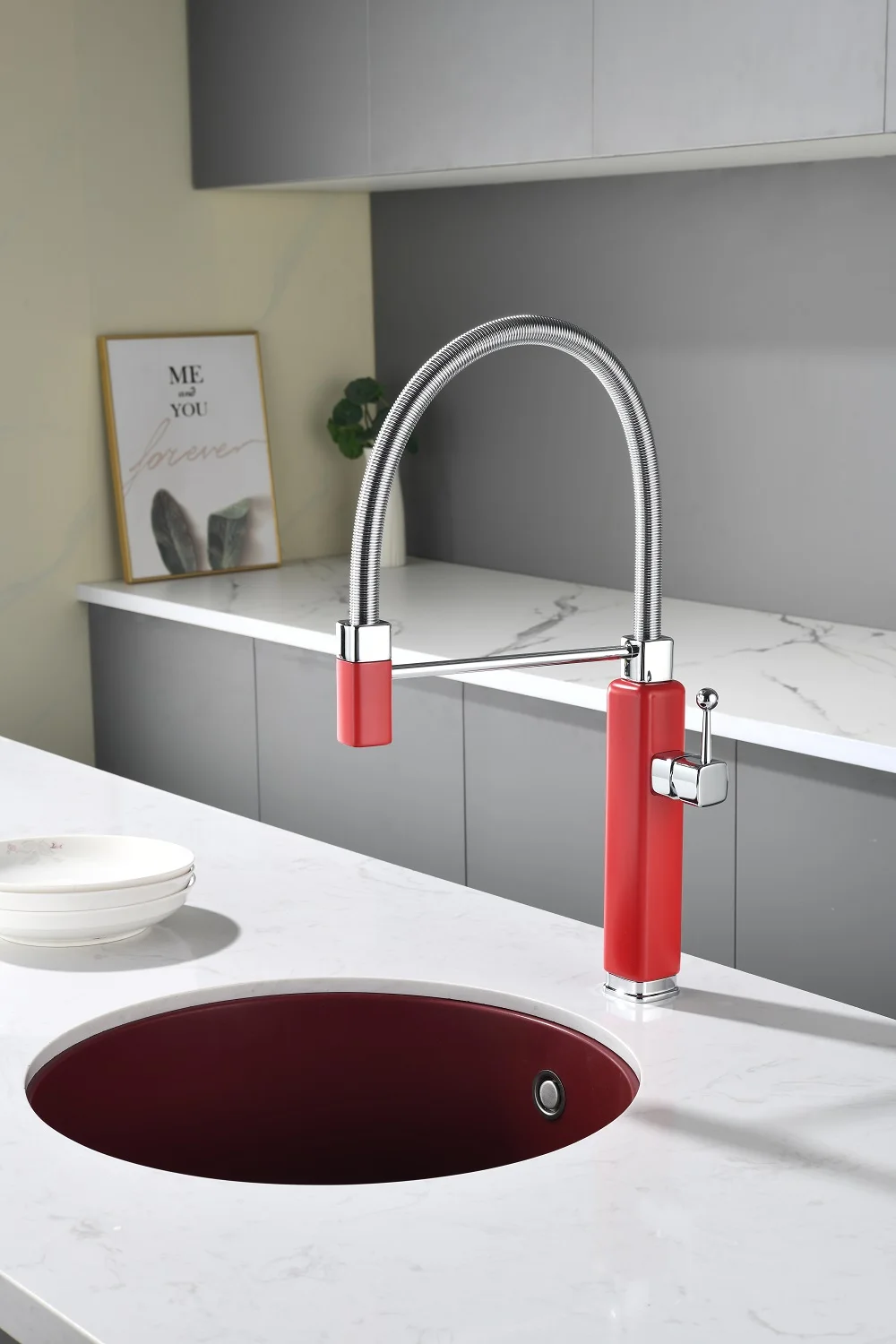 Robinet de cuisine extractible rouge, eau chaude et froide, offre spéciale