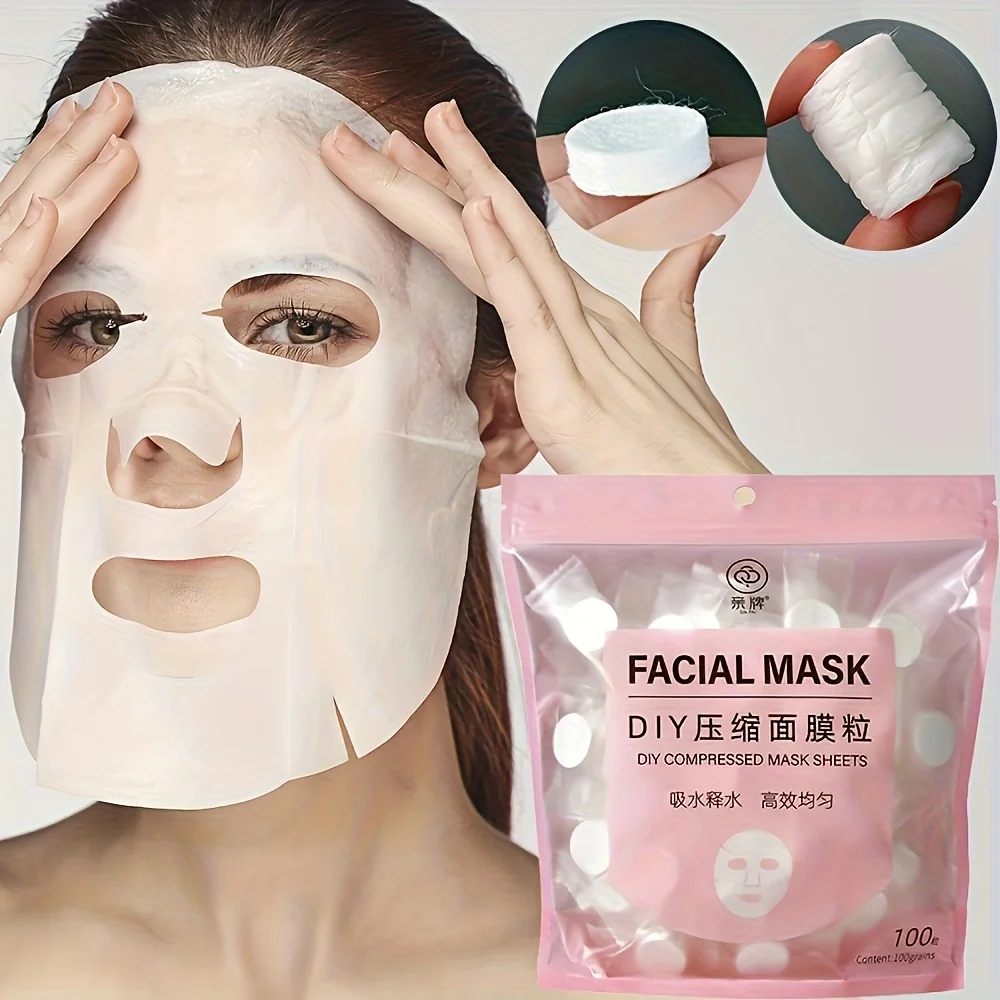 100 قطعة، ورق قناع الوجه المضغوط، قماش غير منسوج للاستعمال مرة واحدة، ورق قناع الوجه الجاف الأصلي المرطب للسبا #1