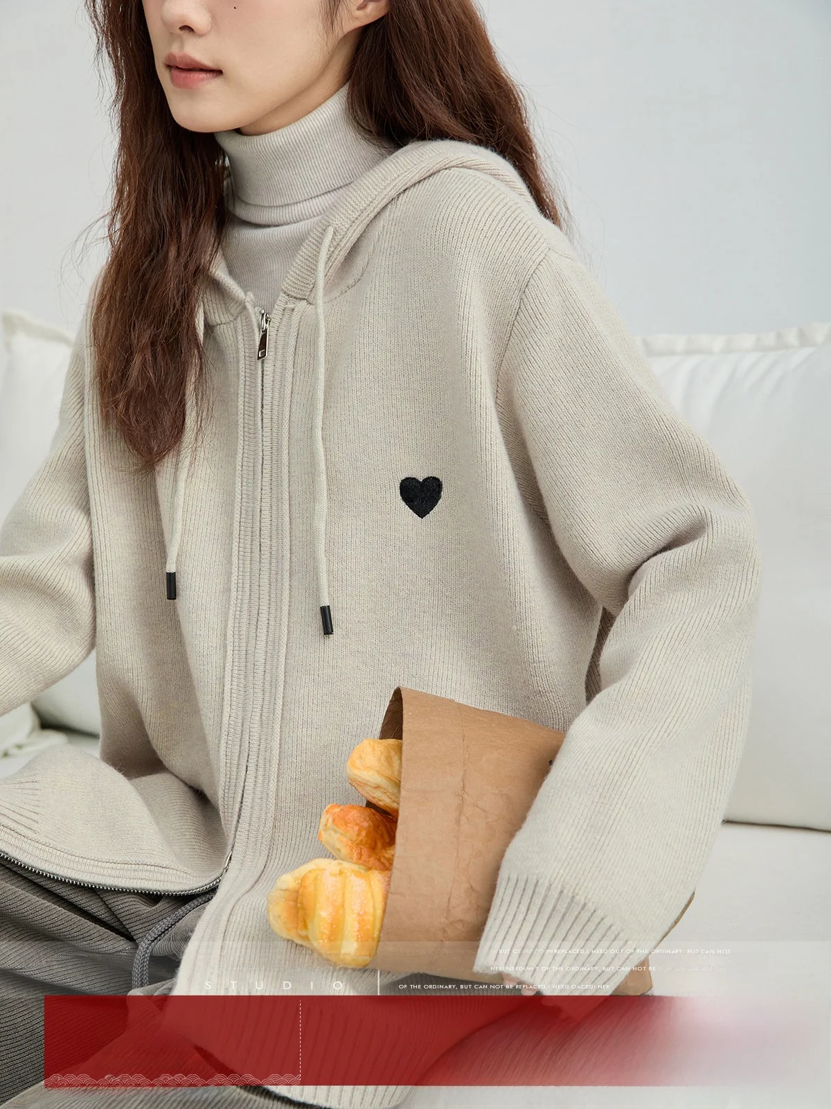 

MoZao Peach Knitted Open Cardigan Hooded Women's Winter Lazy Style Small Size Fashion Top Long Sleeve Loose Fit Pullover