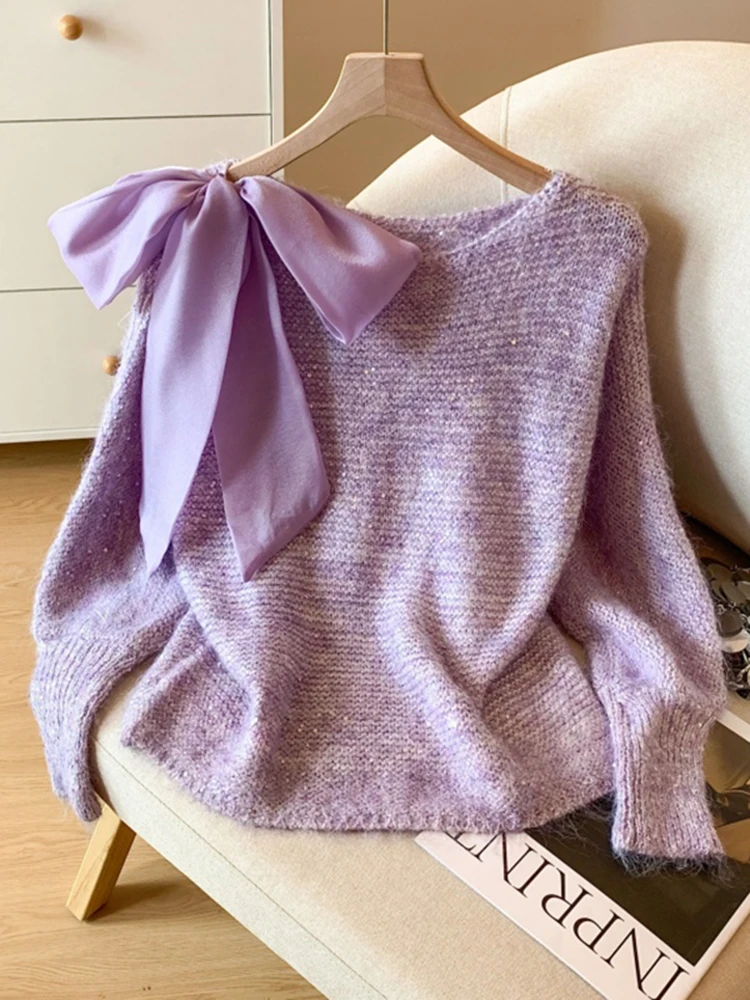 

Корейский вязаный свитер с пайетками и узелками, свободный, облегающий, для женщин, зимний, длинный...