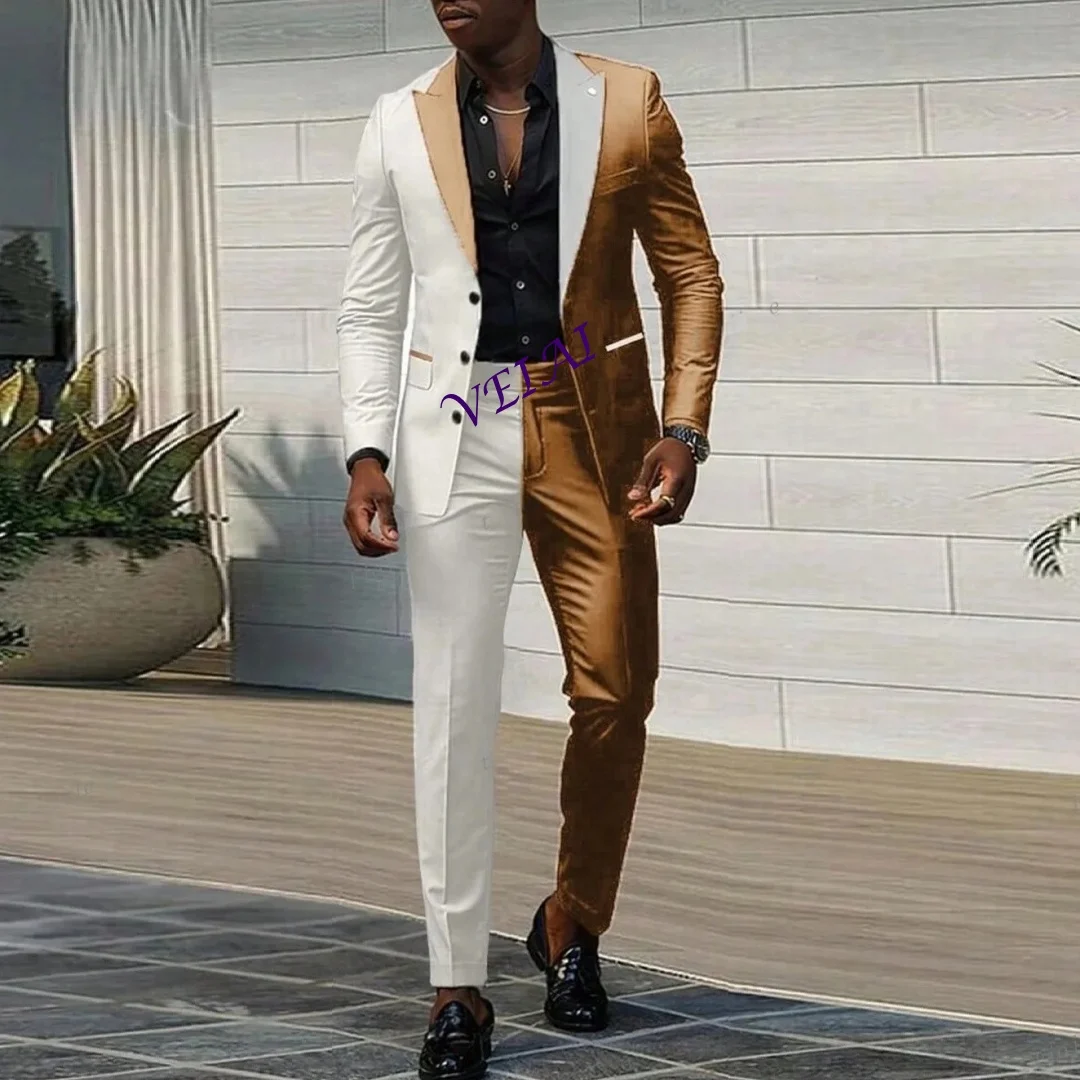 

CustomizedFashion Men's Two Tone Formal Occasion Prom Business Suit Groom Groomsman Wedding Party Tuxedos 2 Piece Set Jacket Pan