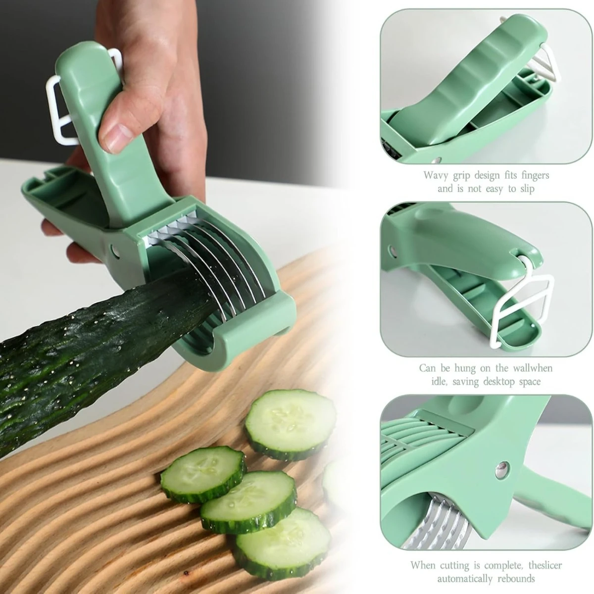 Green Multi Functional Stainless Steel Vegetable Slicer Fruit Cutter Salad Kitchen Tools Accessories for Home Daily Cooking view 3