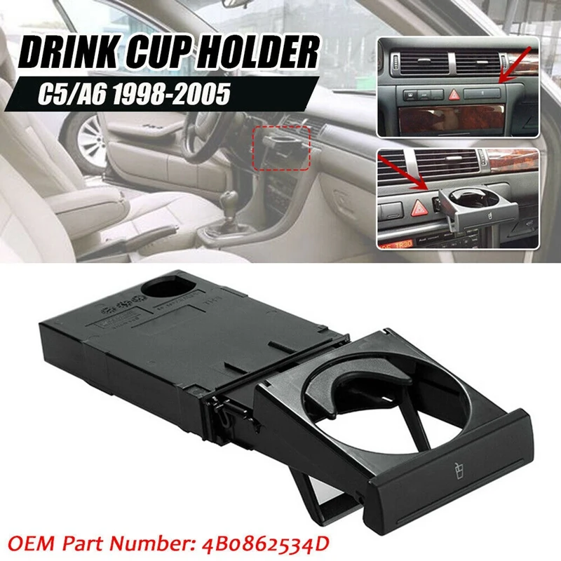 Car Front Dashboard Cup/ Drink Holder Stretch Folding Cup Holder Stand For- A6 C5 1998-2005 A4 1998-2002 4B0862534D