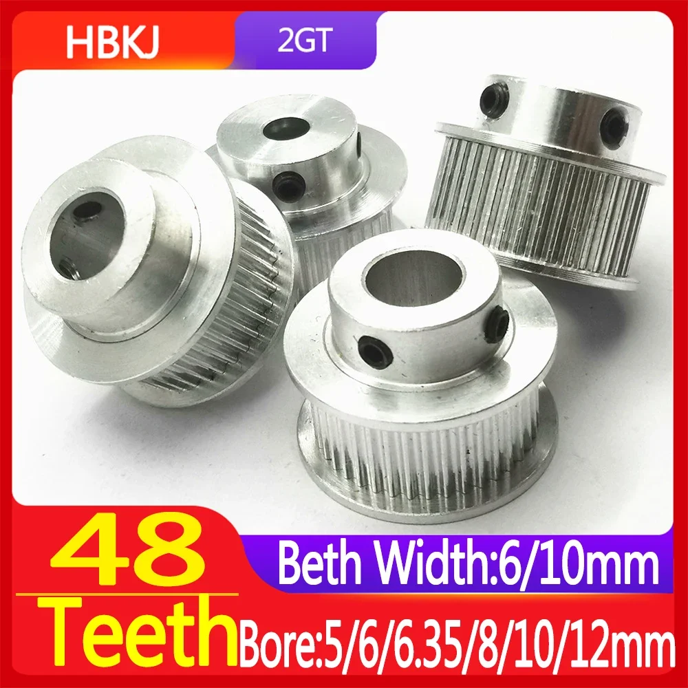 

48 Teeth Timing Bore 5mm 6mm 6.35mm 8mm 10mm 12mm 14mm Belt Width 6mm 10mm For 3D Printer Parts 2GT Pulley