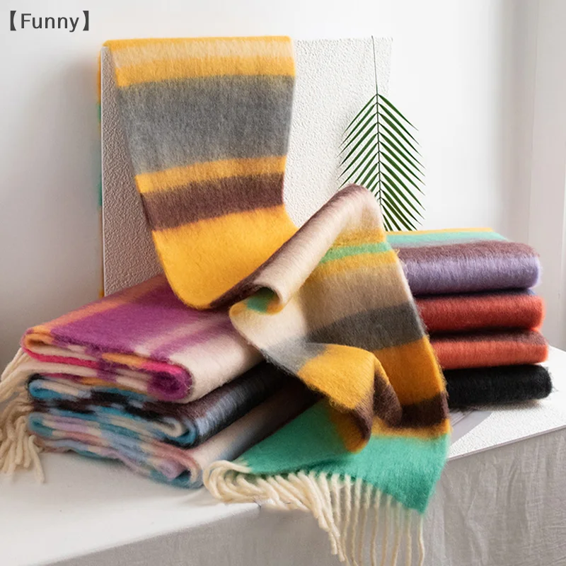 maveraFunnyautunno Inverno Dolce Sciarpa con nappe a righe retrò Moda Versatile Sciarpa per tenere al caldo