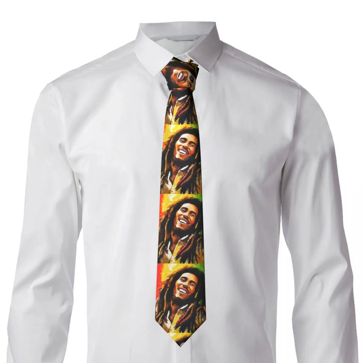 Cravatta personalizzata giamaica Reggae Rock Bob Marley Neck Tie per uomo Fashion Silk Party Necktie