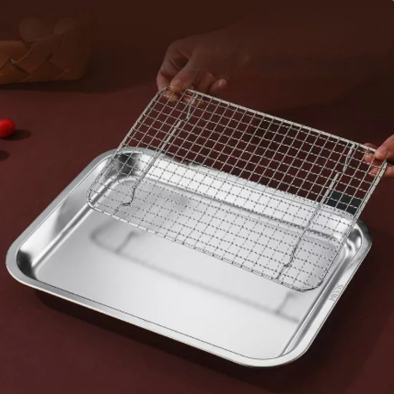 Roasting & Baking Sheet with Wire Rack Stainless Steel Flat Bottom baking Tray With Mesh Cookie Pan with Cooling rack