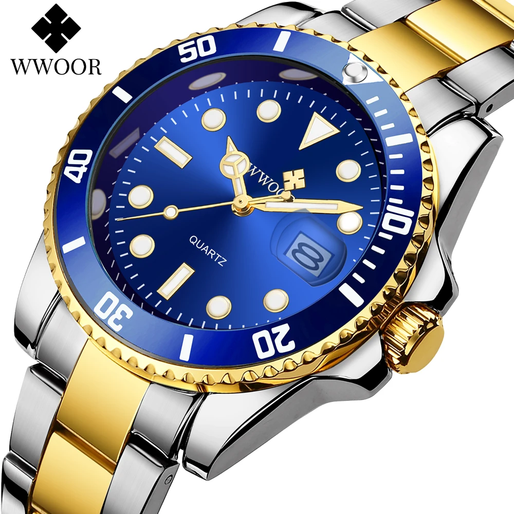 WWOOR New Top Original Men's Watches Waterproof Watch for Men Stainless Steel Quartz Man Luxury Watch Luminous Wrist Watch Reloj