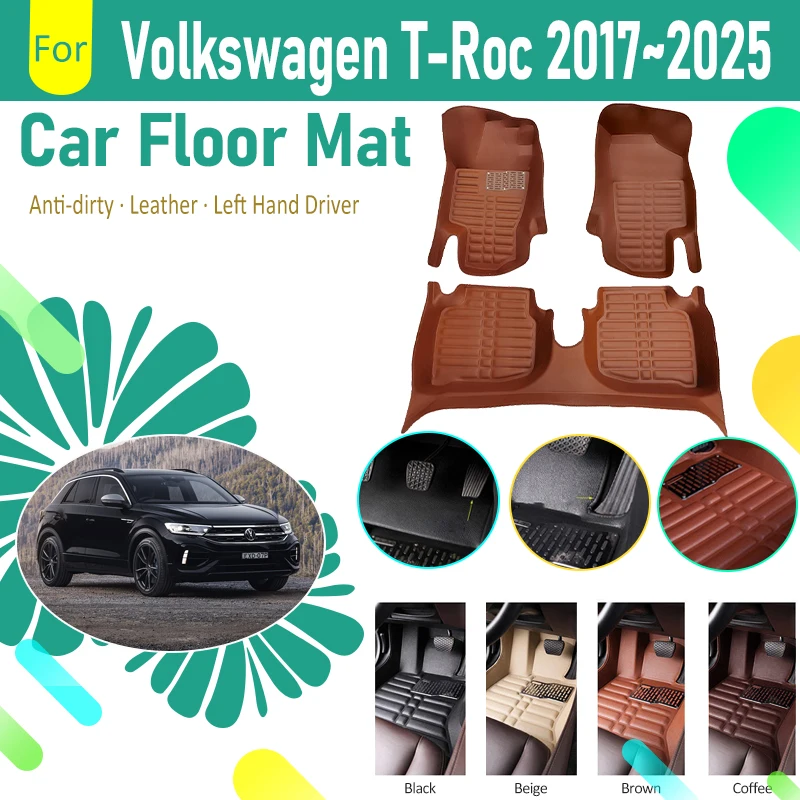 

Car Floor Mats For VW Volkswagen T-Roc Troc A11 D11 2017~2025 Dustproof Foot Pad LHD Carpet Foot Cover Auto Interior Accessories