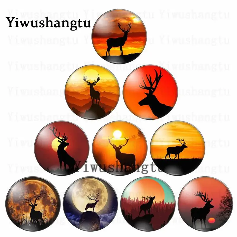 Cute deer at sunset Shout life happy Lovely antlers 12mm/20mm/25mm/30mm photo glass cabochon demo flat back Making findings