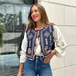 2023 High quality autumn and winter new women's outerwear sleeveless round neck vest with contrasting embroidery vest top