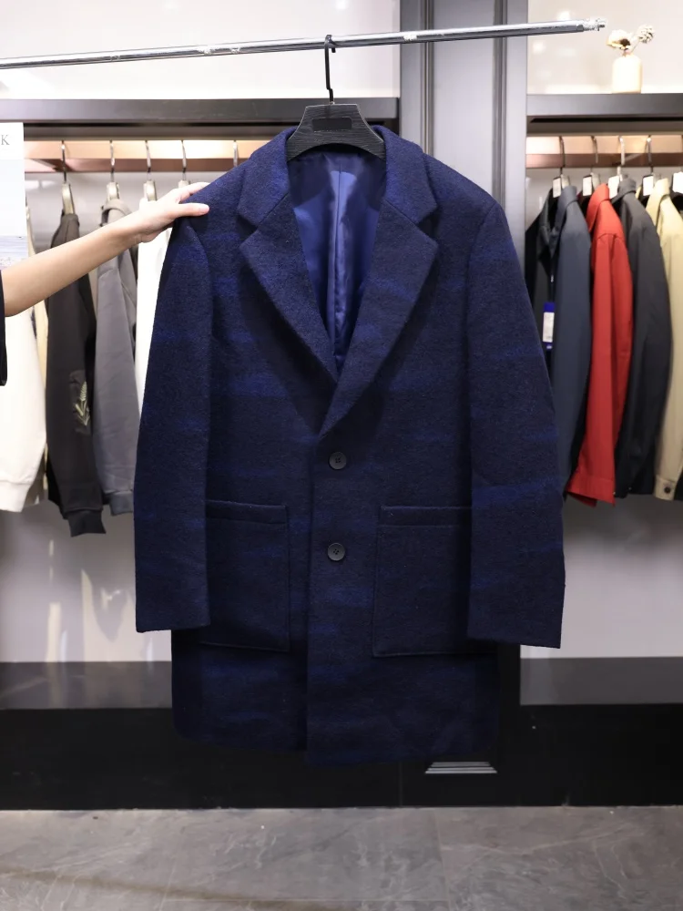 

Homesi Зимнее Новое Повседневное Универсальное Теплое Мужское Простое Шерстяное Пальто Свободного Кроя Средней Длины На Одной Пуговице Молодежный Тренд