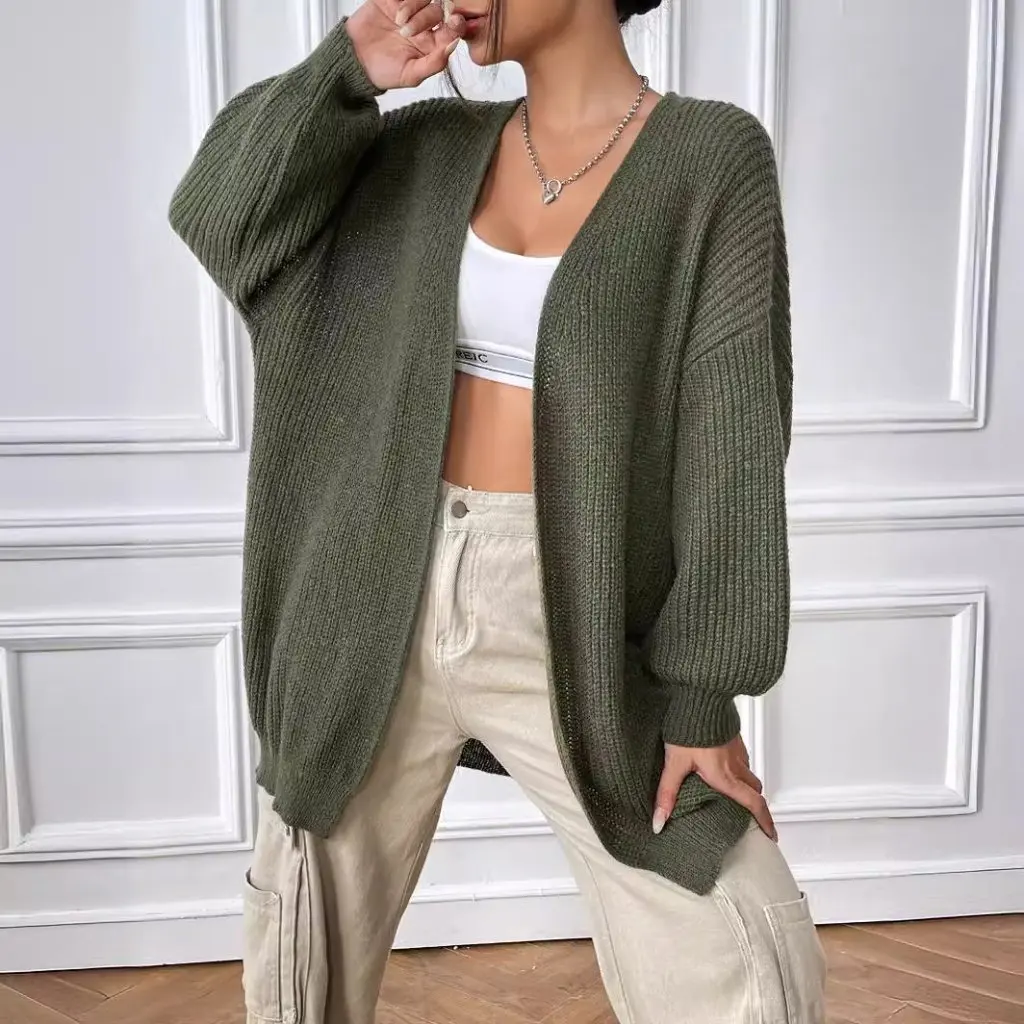 

Women's Solid Color Casual Cardigans Simple Sweater Jackets European American Style Autumn Winter Top