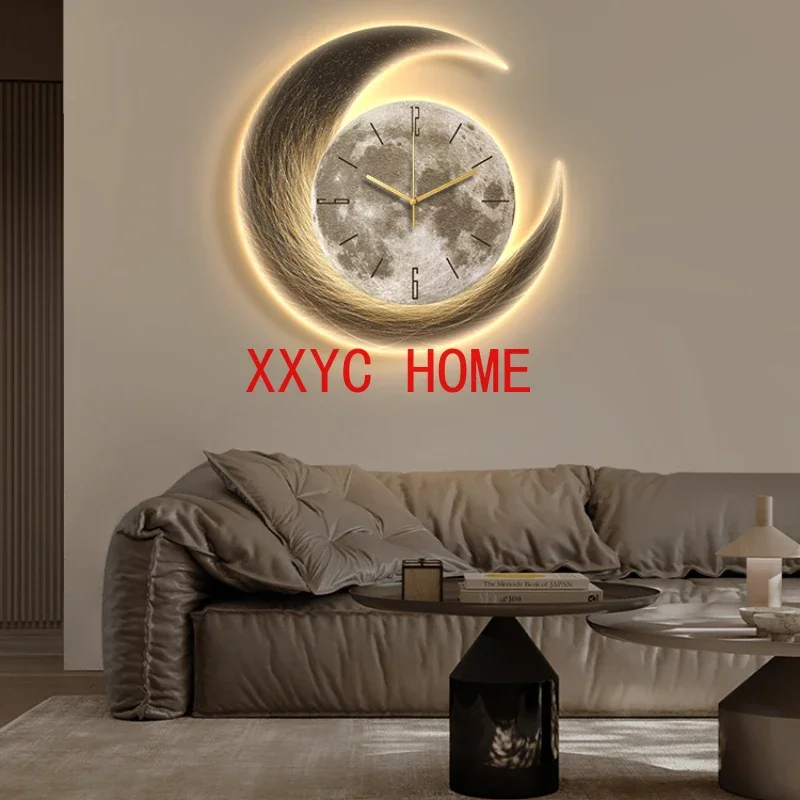 Modern Luxury Living  Restaurant Moon Decoration Creative Lamp New Dining Room Clock Wall Hanging