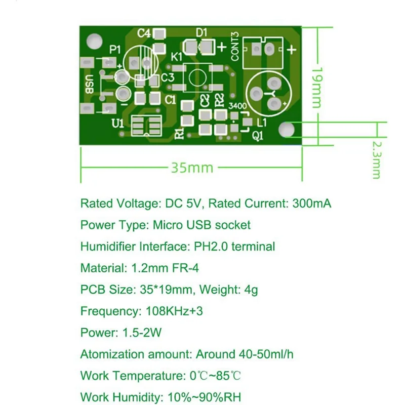 ABPQ-6Pack DC 5V USB humidificador atomización disco interfaz micro placa de circuito de unidad de atomización para el hogar DIY