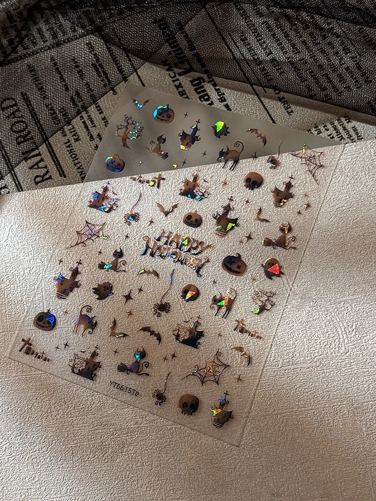 

1pcs 5D Glitter Skeleton Nail Stickers Halloween Horror Nail Art Charms Decorations Decals DIY Manicure Adhesive Slider