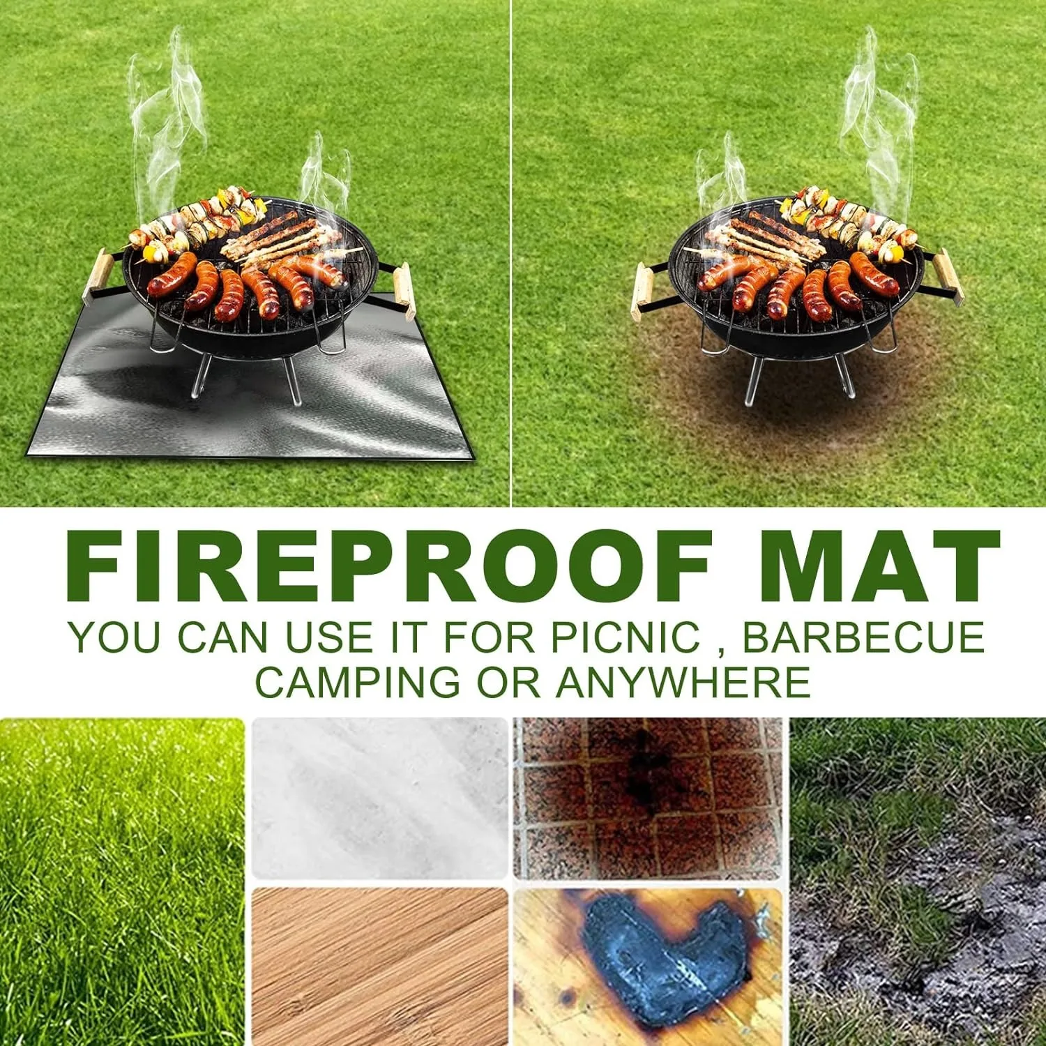 Square Grill Mat 39Inch 100cm Fireproof Mat for Under Fire Pit 3 Layers Fire Pit Mat Fire Resistant Outdoor BBQ Patio Lawn