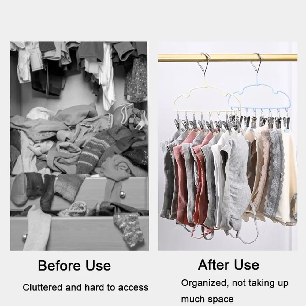 

5Pcs Stainless Steel Clothes Hanger with 8 Clips Windproof Non-slip Clothes Drying Rack Space-saving Underwear Socks Rack