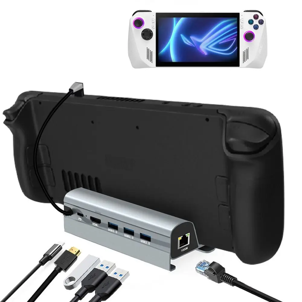 

4K 60 Гц портативная консоль Base Gigabit Ethernet PD зарядная игровая док-станция из алюминиевого сплава для ASUS ROG Ally/Steam Deck