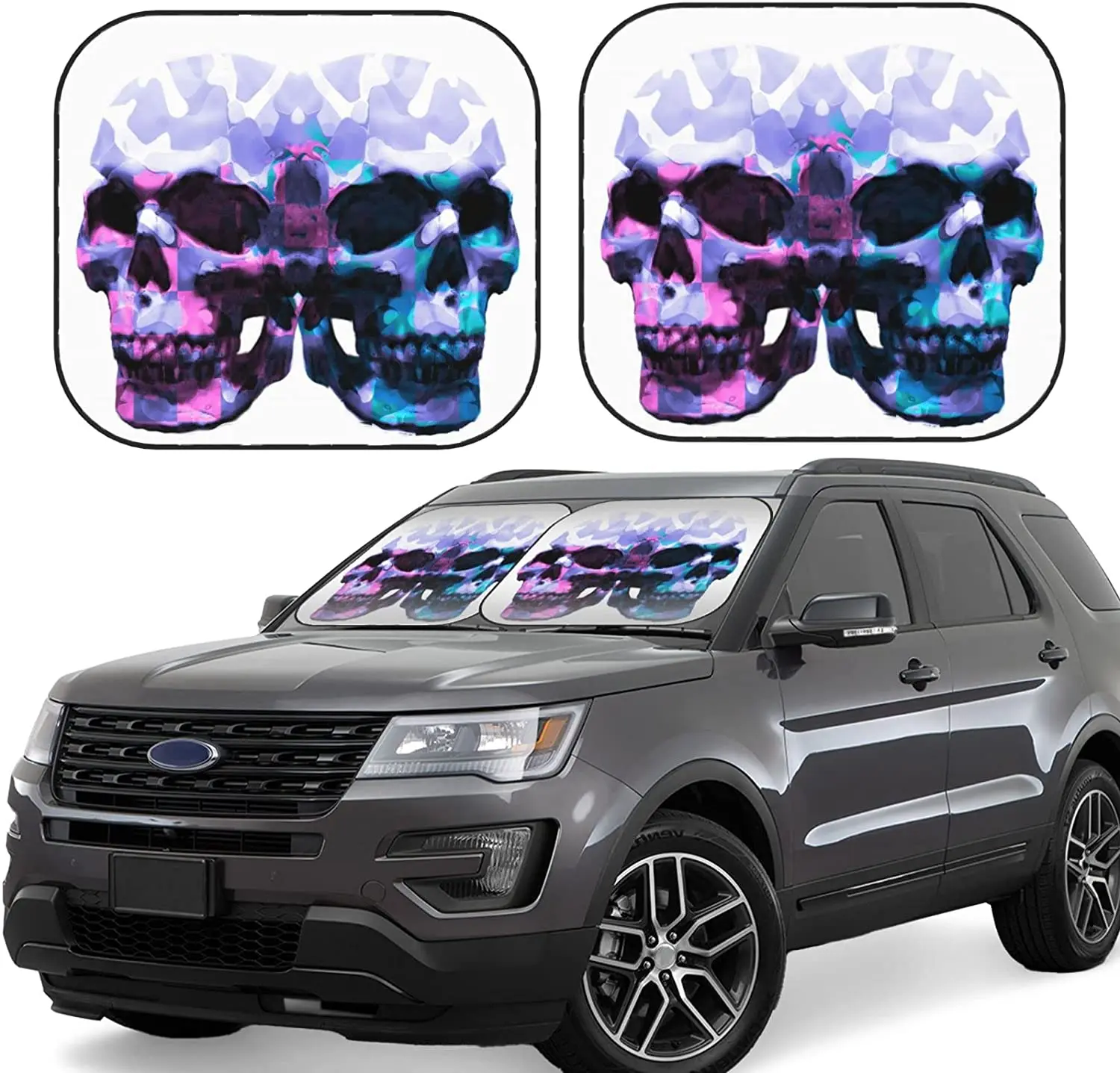 

Car Windshield Sun Shade Human Skeleton 2 Piece Foldable Car Front Sunshield Blocks,Car Sunshades Reflect UV Sun,Keeps Vehicle C