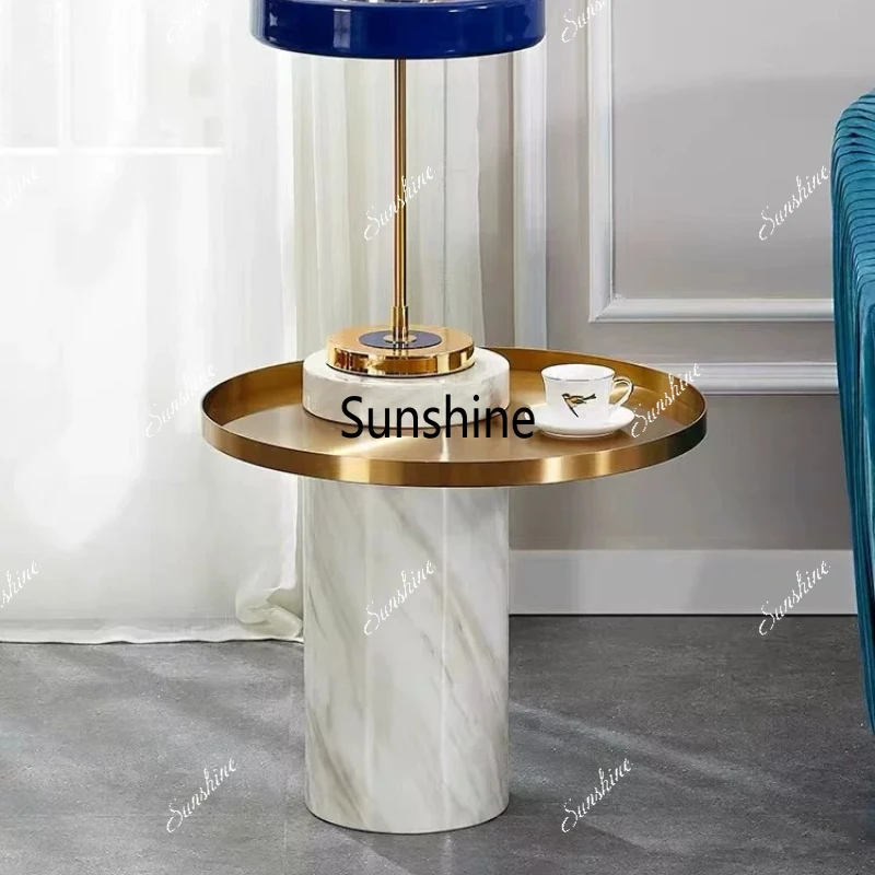 

Nordic balcony small corner few marble sofa edge few simple metal coffee table