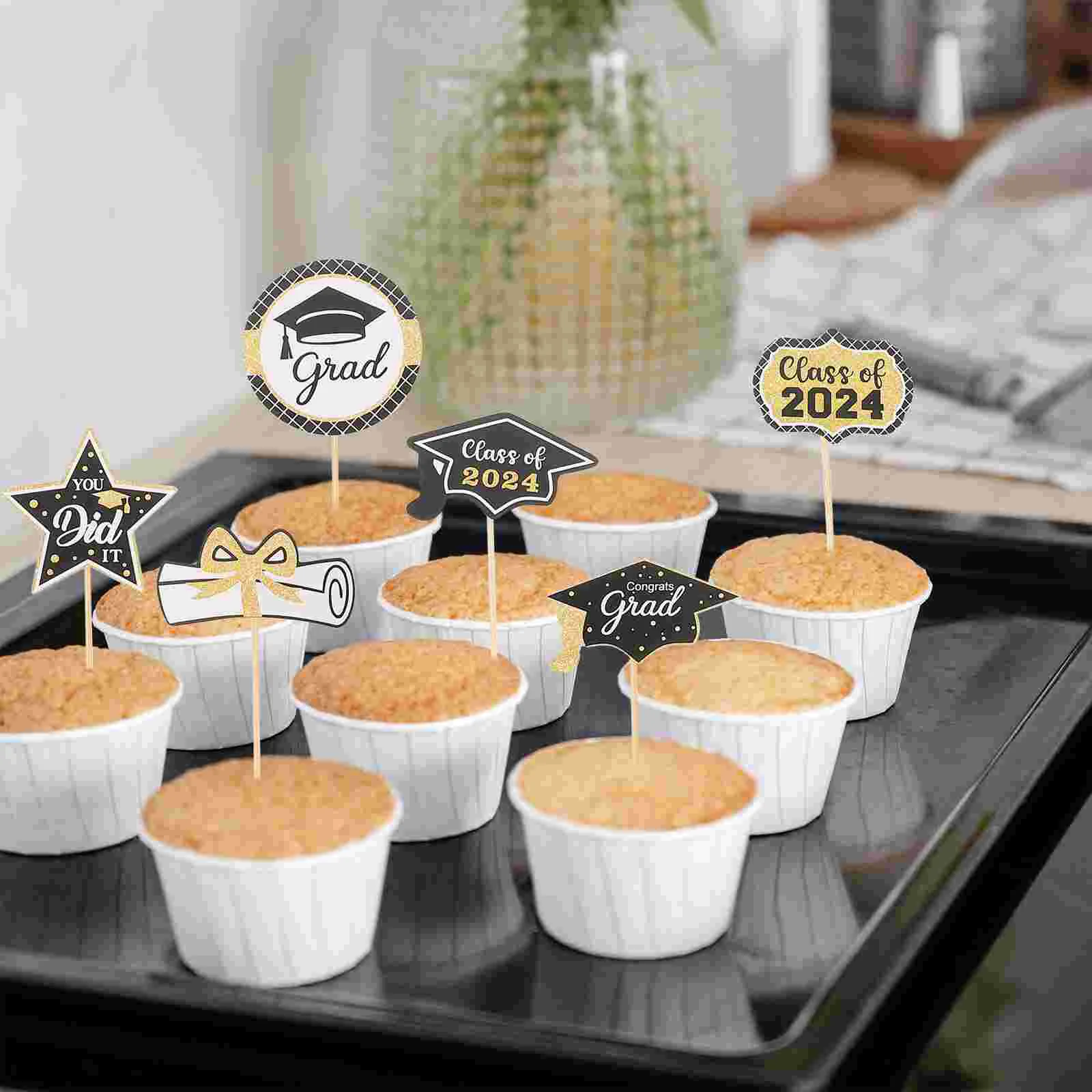 24 Pcs Graduation Season Cake Brand Decoration Supplies Cupcake Decors for Wedding Picks Cakes Toppers Venue Setting Props Hat