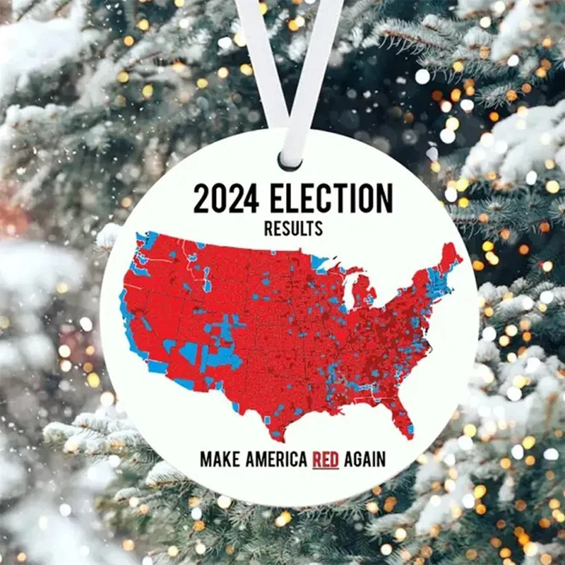 1PC 2D Us Election Map Ornament 2024 Acrylic 2024 Election Results Map President Won Again Election Christmas Tree Decoration