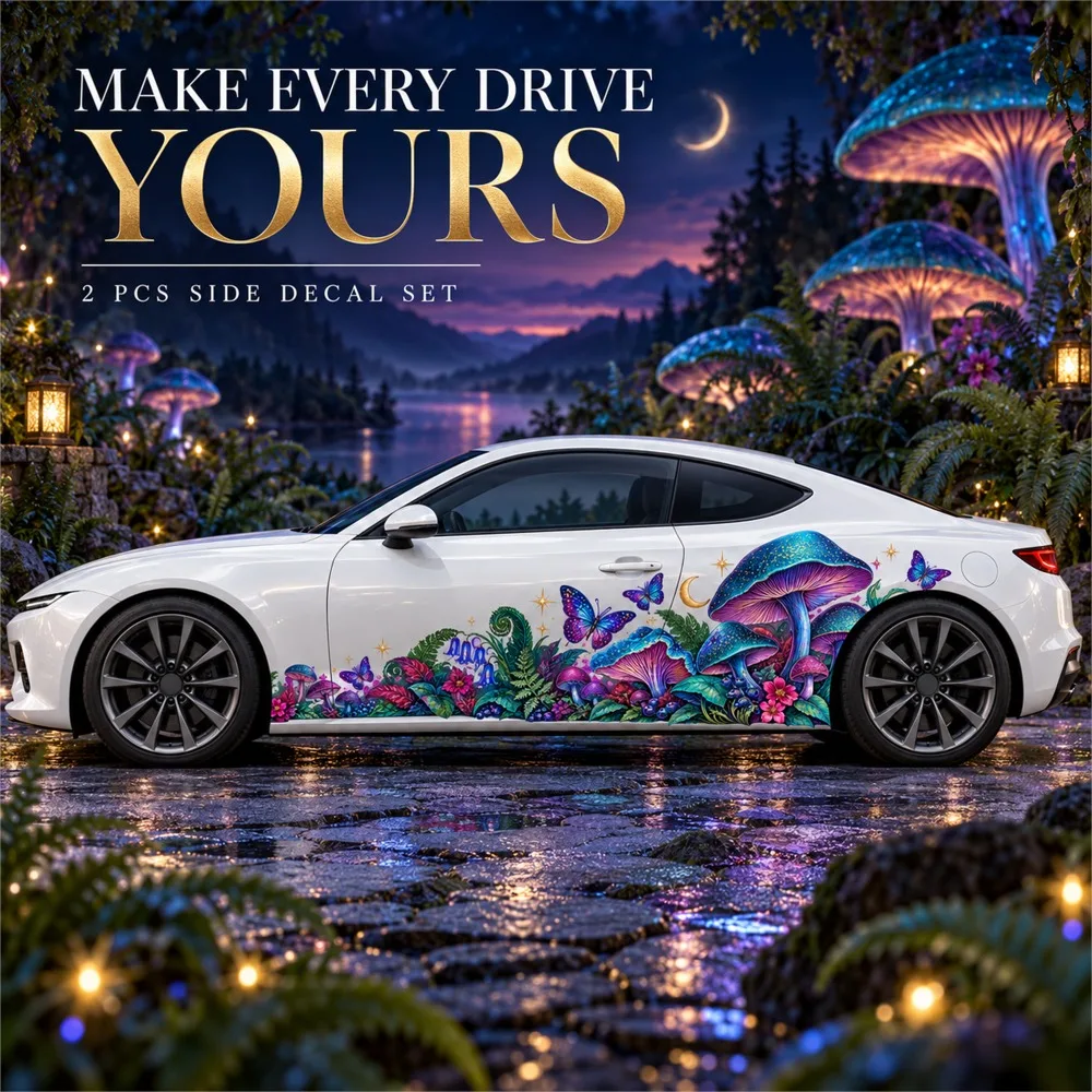 2 PCS Mushroom Garden Car Side Decals, Die-Cut Vinyl Sticker Set
