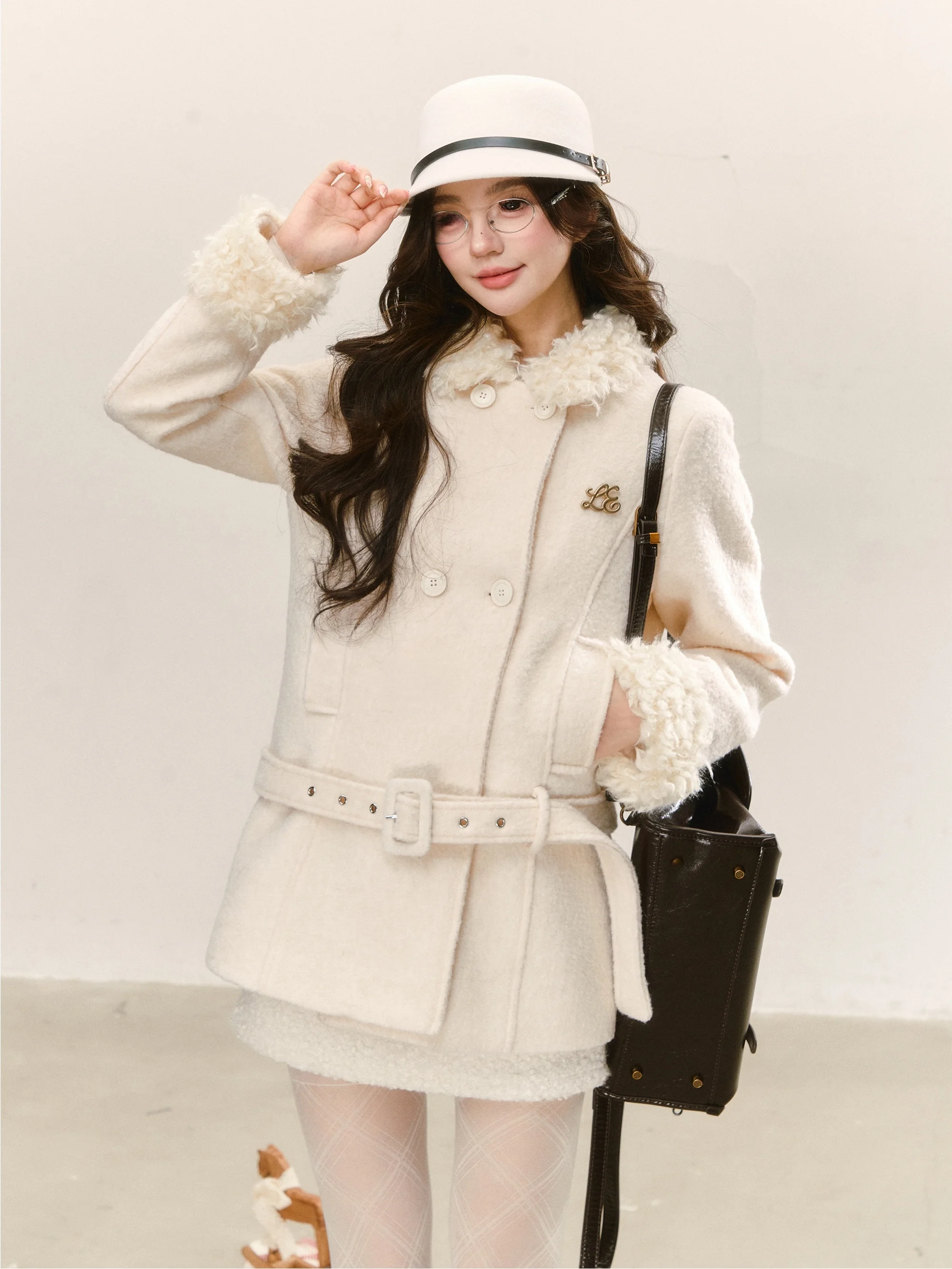 

Двубортное шерстяное пальто Lennea в винтажном стиле, женское, средней длины, с поясом, из чистой шерсти, для электронной коммерции, длинное пальто-свитер