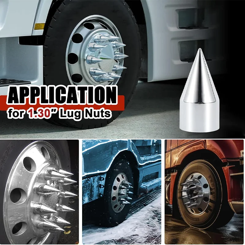 33 مم × 4 1/4 بوصة أغطية صواميل العروة المطلية بالكروم، أغطية بلاستيكية من الكروم ABS برغي مدبب على غطاء صامولة العروة لشبه الشاحنات #5