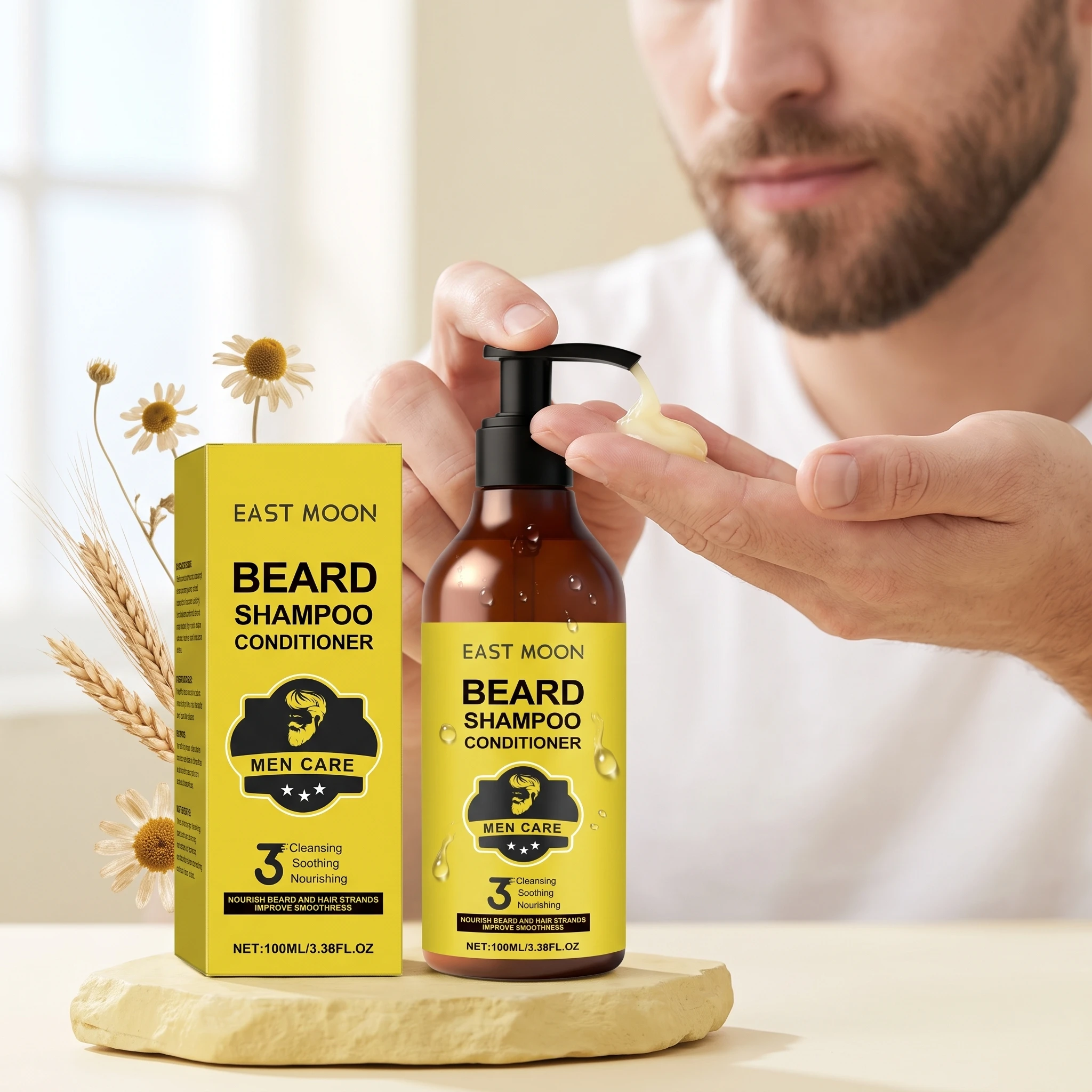 East Moon Men Beard Shampoo Deep Cleaning Moisturizes Soothing Dryness Itchiness Improve Rough Texture Thickens Beard Care Cream