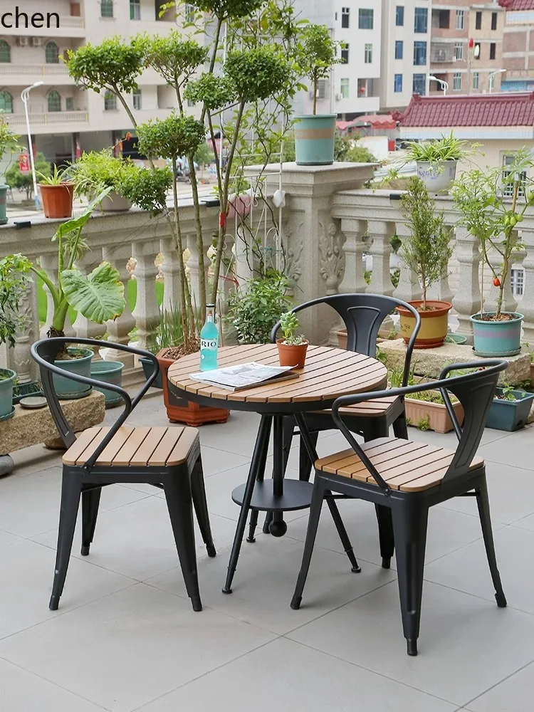 

YXY Outdoor Leisure Villa Balcony Simple Small Table and Chair Waterproof Plastic Wood Table and Chair Set
