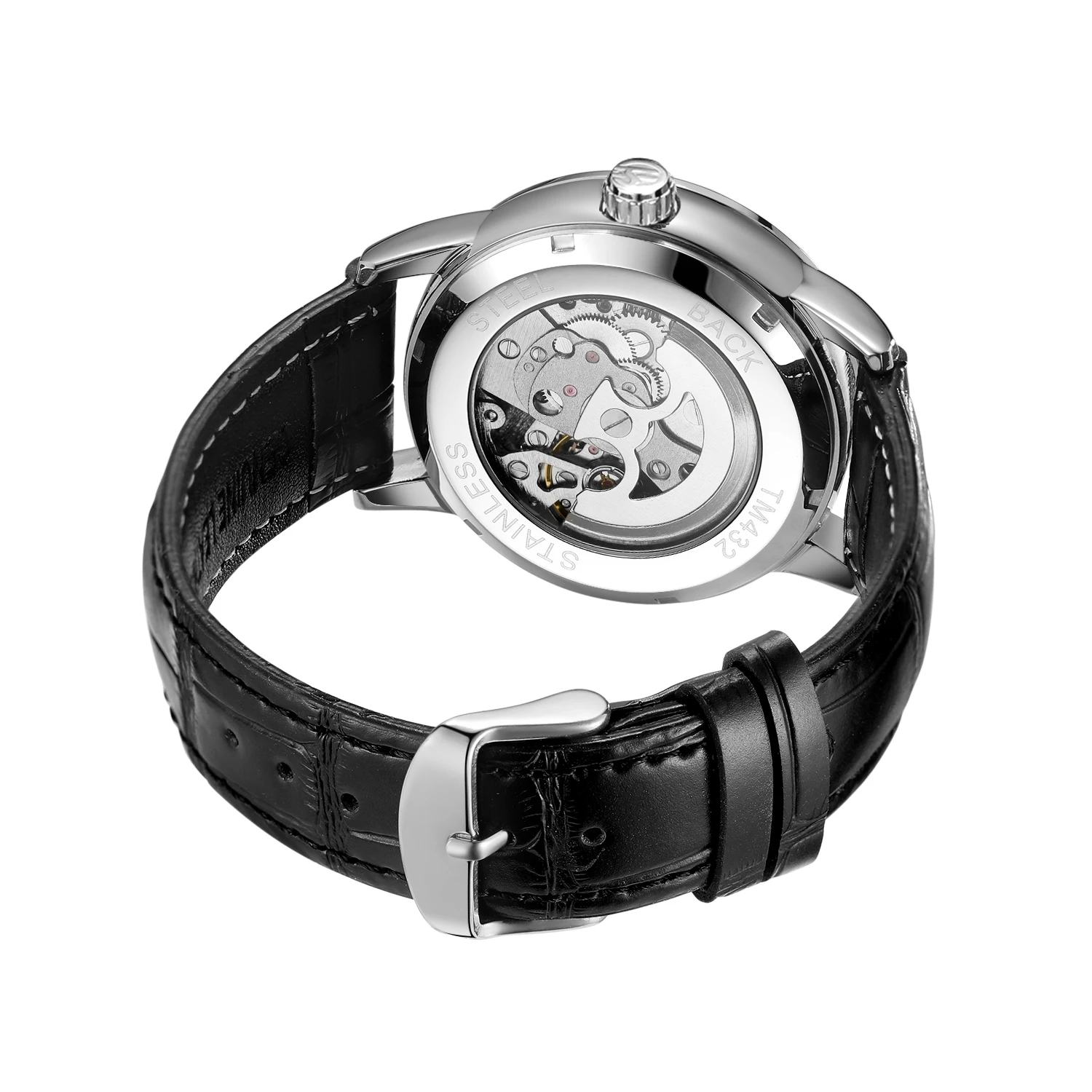 ساعة ميكانيكية أوتوماتيكية فاخرة للرجال من FORSINING، حزام جلدي بمينا Earth Star Moon Starry Milky Way وحجر الراين