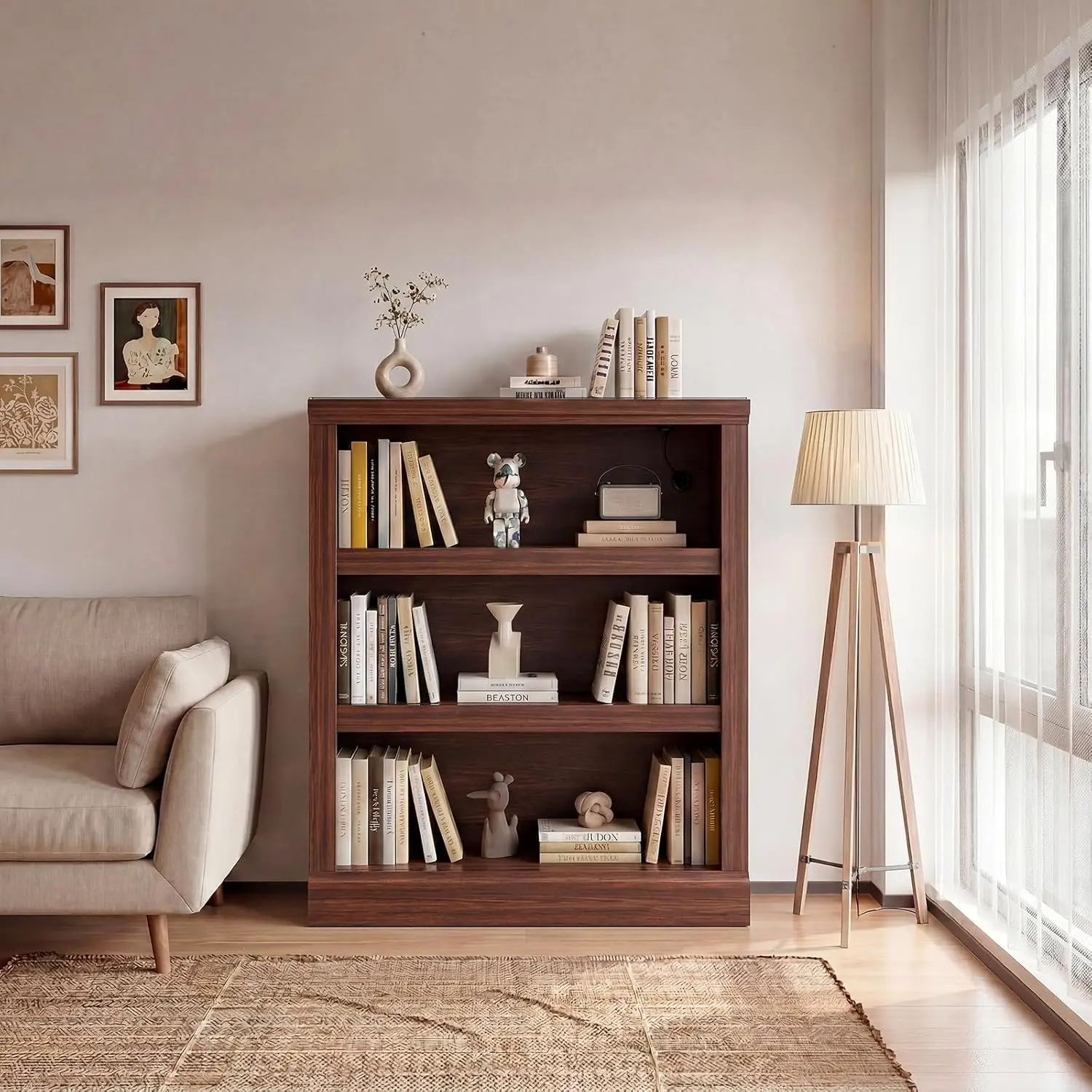 3-Tier Adjustable Shelf Bookcase Wood Storage Rack Display Home Office Living Room Bedroom, Customized