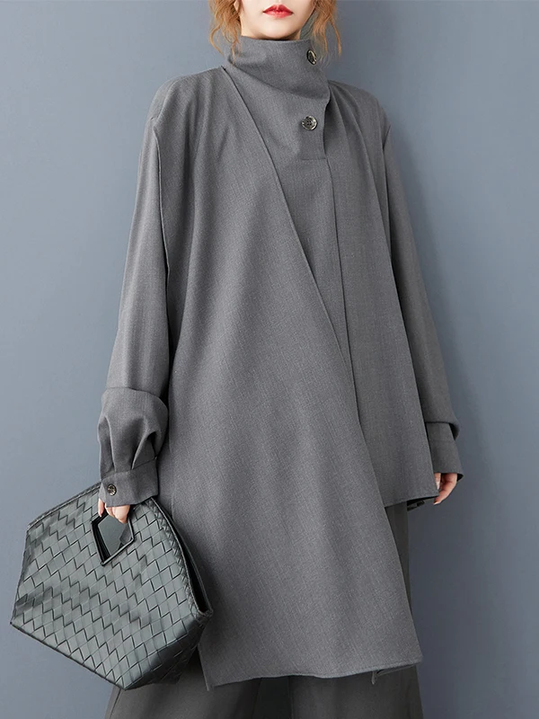 

Versatile Stand Collar irt with Sa Design f High Collar Spring Autumn New Sle French Sle Loose Fit Breathable Long...