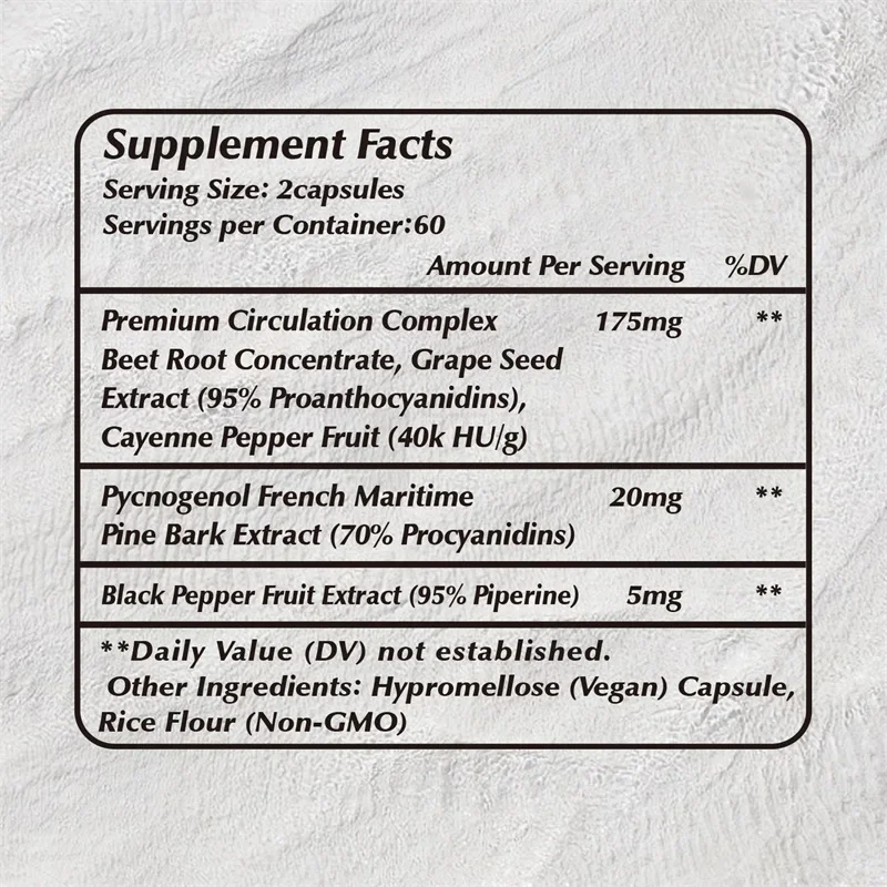 Pycnogenol French Ocean Pine Peel Extract - Improves Blood Flow and Circulation, Antioxidant - Vegetarian, Non GMO Supplement