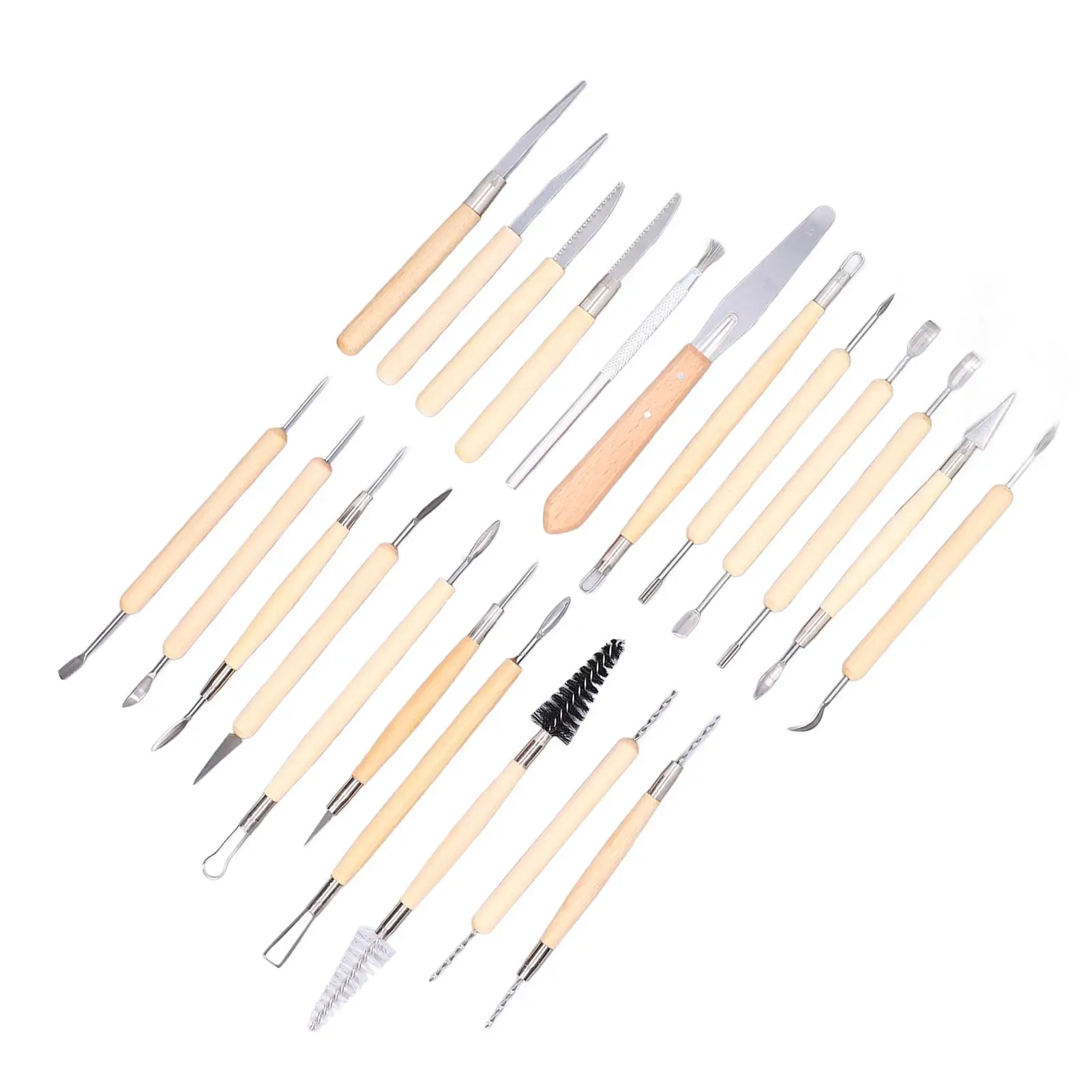 22Pcs Double-Ended Wooden Handle Sculpting Tools Set for Pottery, Clay & Ceramics - for diy Craft Carving Kit