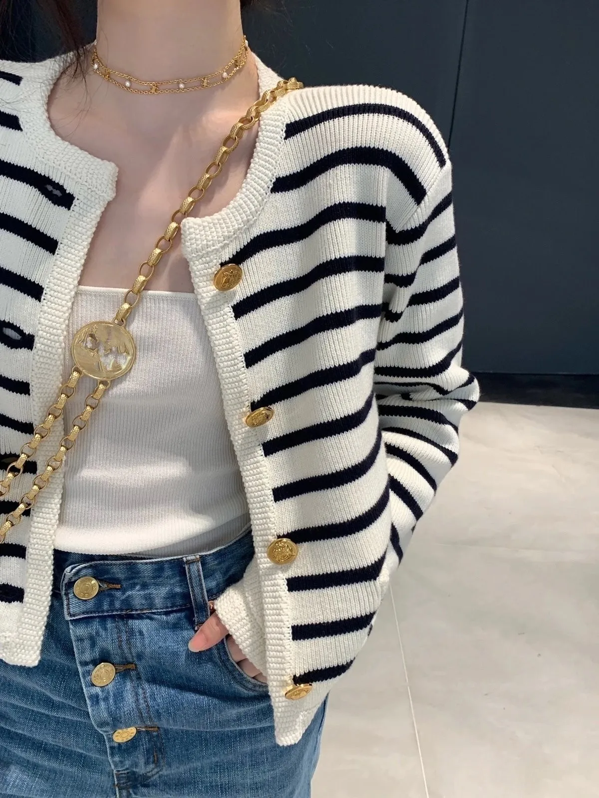 Women O-neck Striped Knitted Cardigan Fashion Spring Autumn Sweaters Long Sleeve Cardigan Female Casual Short Tops Korean