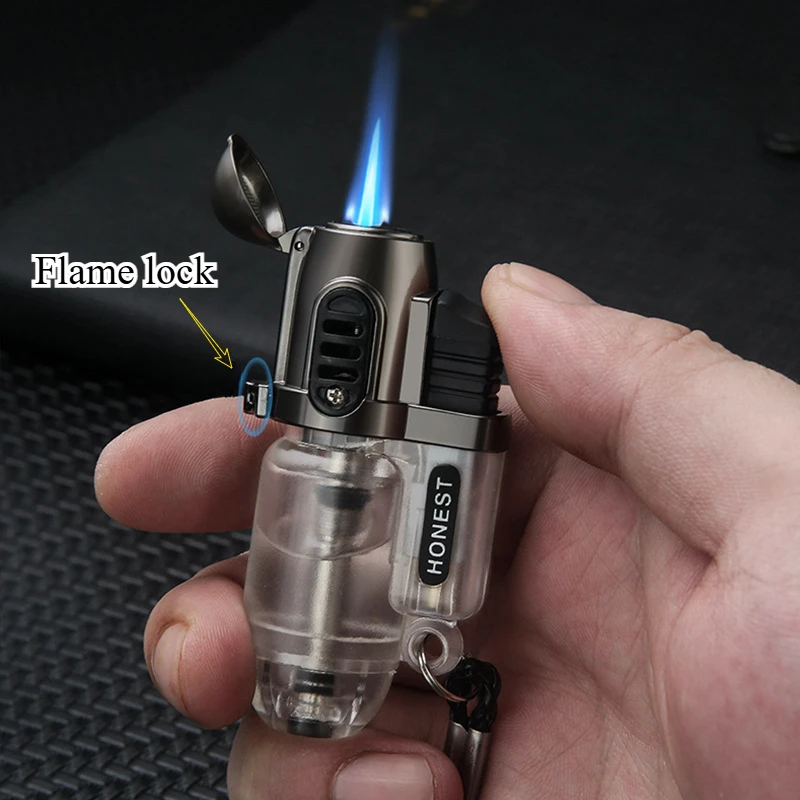 Honest Mini Windproof Small Spray Gun Lighter Inflatable Blue Flame Safety Lock Fire Portable High-end Outdoor Lighting Tool.