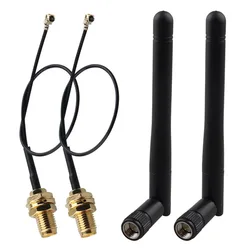 2pcs 433MHz Folding Rod Antenna 3dBi SMA Male Omni-Directional Aerial + 15cm UFL MHF1 to SMA Female Pigtail Coaxial Cable