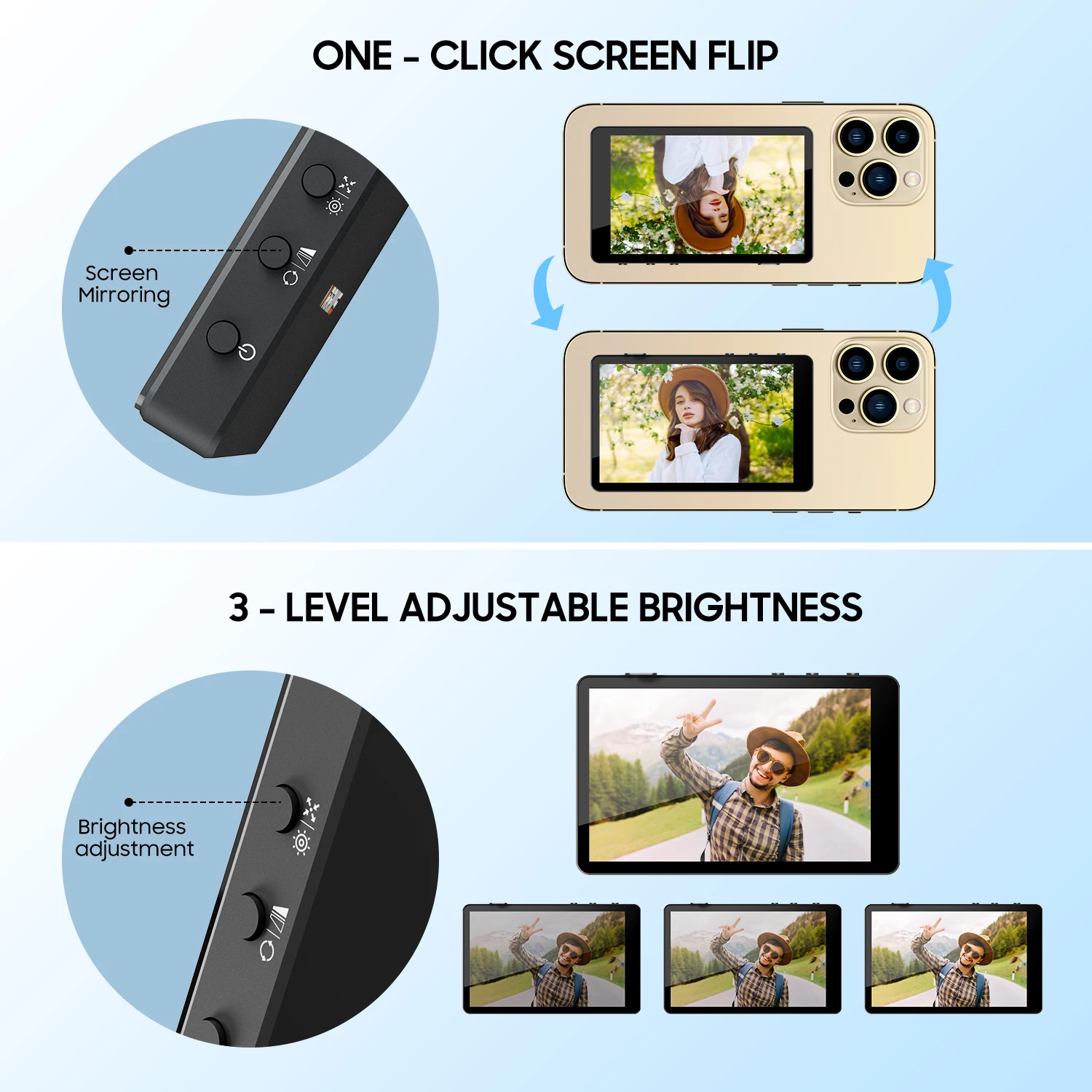 Phone Monitor for Selfie Vlog Video Live Streaming Portable Mobile Phone Rear Camera Selfie Display Screen Support Bluetooth