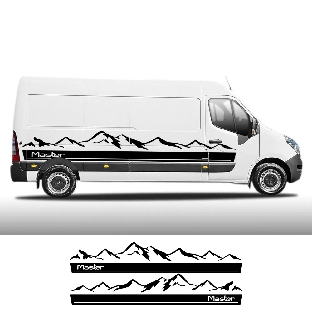 2 pçs adesivos laterais da porta do carro para renault master 2 3 4 acessórios de ajuste camper van montanha gráficos decalques