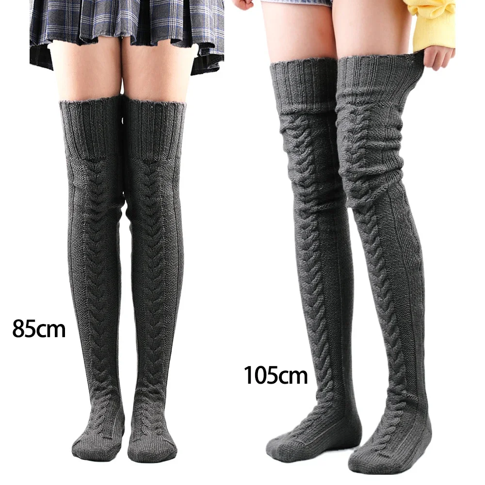 TZTOOZ Women's Stockings Wool Foot Warmers Fashion Lady Stockings Cute Autumn Winter Solid Color Thigh-high Socks Acrylic Fibers