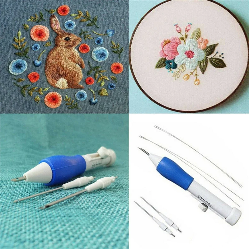 1 Set Embroidery Knitting Pocket Needle Pen Sewing Tool Punching Needle Magic Embroidery Needle Pen DIY Knitting Sewing Tool