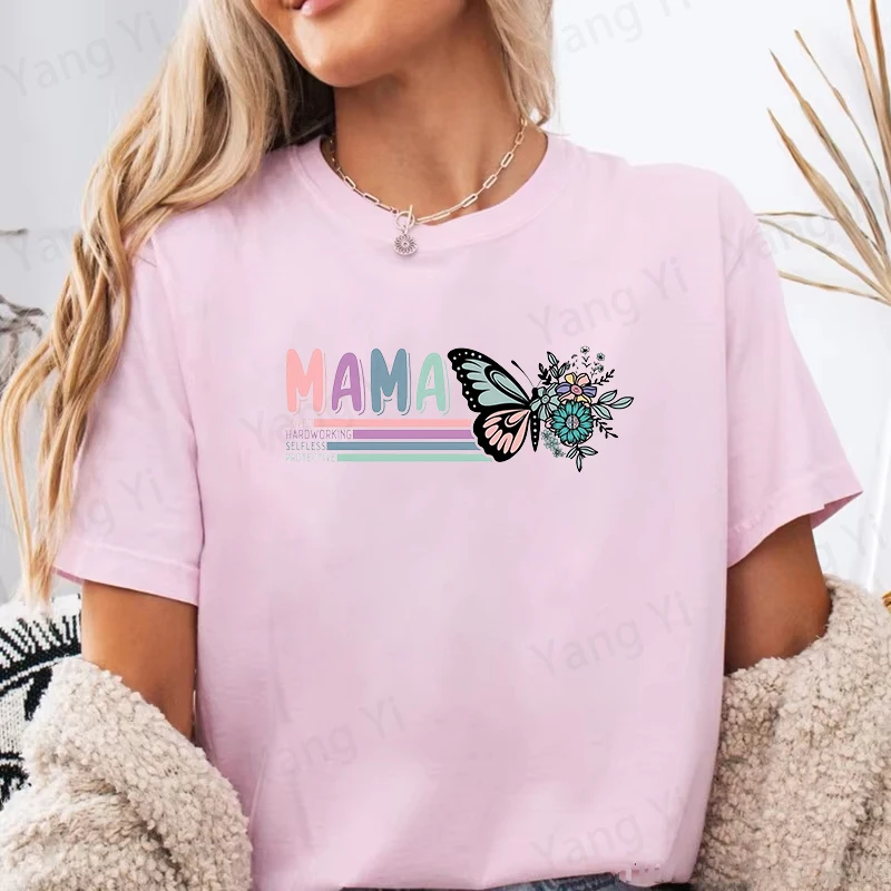 Retro Butterfly Bouquet Illustration Printed Shirt Women's Men's Casual Personality T-shirt Unisex Summer Cute MAMA T-shirt Top