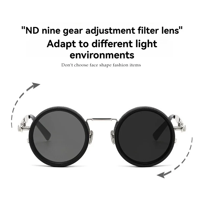 

Retro Metal Round Punk ND9-level Adjustable Dimming Sunglasses Women Polarized UV400 Fashion Men Outdoor Sun Glasses